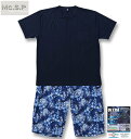 大きいサイズ メンズ Mc.S.P ベア天竺 半袖Tシャツ+六分丈パンツ 上下セット ネイビー 3L 4L 5L 6L 7L 8L 送料無料