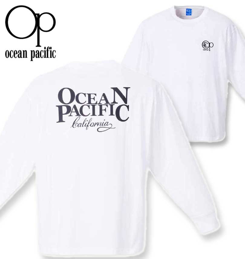 大きいサイズ メンズ OCEAN PACIFIC 天竺 長袖Tシャツ ホワイト 3L 4L 5L 6L 8L 送料無料