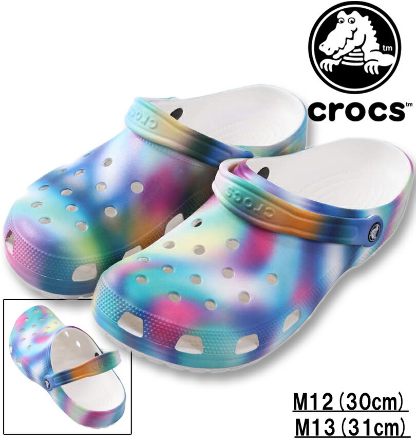 大きいサイズ メンズ crocs(クロックス) サンダル(CLASSIC SOLARIZED CLOG) ホワイト×マルチ M12/30cm M13/31cm 送料無料