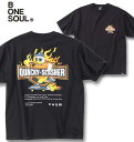 大きいサイズ メンズ b-one-soul ビーワンソウル DUCK DUDEフレイム半袖Tシャツ ブラック 3L 4L 5L 6L 送料無料