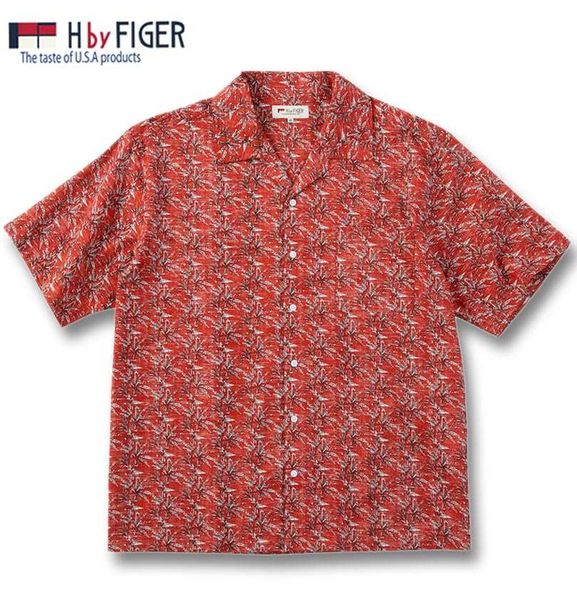 楽天大きいサイズの専門店ビックリベロ大きいサイズ メンズ H by FIGER 裏使い 総柄 プリント オープン 半袖シャツ オレンジ 3L 4L 5L 6L 送料無料