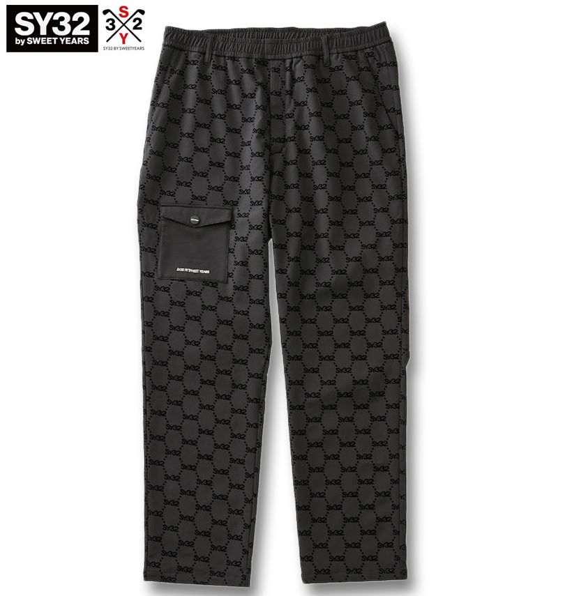 大きいサイズ メンズ SY32 by SWEET YEARS ゴルフ フロッキー ストレッチ ロングパンツ ブラック 3L 4L 5L 6L 送料無料