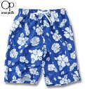 大きいサイズ メンズ OCEAN PACIFIC オーシャンパシフィック マイクロツイルハイビスカス柄 サーフパンツ ロイヤルブルー 3L 4L 5L 6L 8L 送料無料