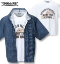 大きいサイズ メンズ COLLINS メッシュ ヒッコリー風プリント 半袖フルジップパーカー+半袖Tシャツ ネイビー×ホワイト 3L 4L 5L 6L 8L 送料無料