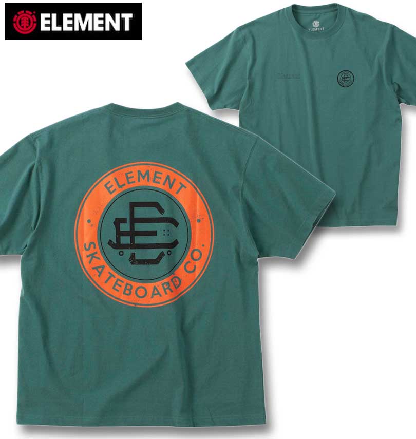 大きいサイズ メンズ ELEMENT ROUND 半袖 Tシャツ グリーン 3L 4L 5L 6L 送料無料