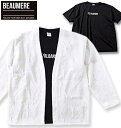 大きいサイズ メンズ BEAUMERE ボウメール 膨れジャガード 長袖カーディガン+半袖Tシャツ ホワイト×ブラック 3L 4L 5L 6L 送料無料