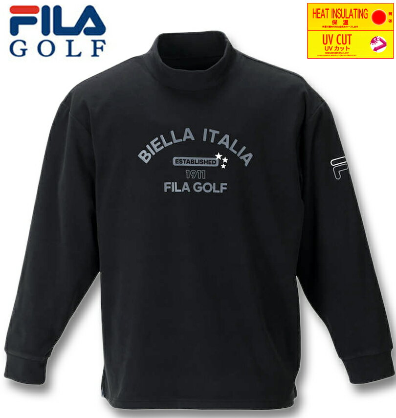 大きいサイズ メンズ FILA GOLF(フィラゴルフ) 両面起毛モックネック長袖シャツ ブラック 3L 4L 5L 6L 送料無料