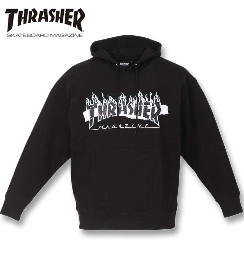 大きいサイズ メンズ THRASHER Split Flame Sticker プルパーカー ブラック 3L 4L 5L 6L 8L 送料無料