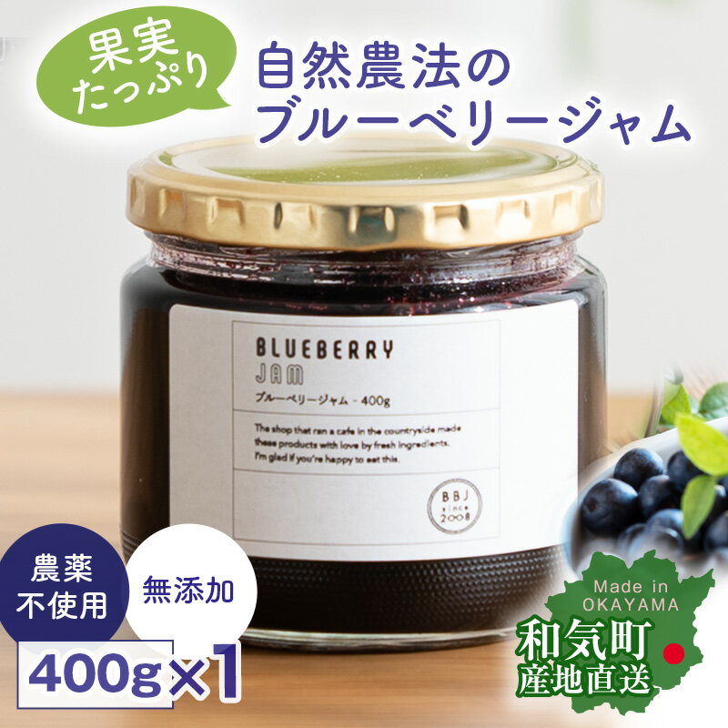 自然農法 ブルーベリージャム 400g 農薬不使用 除草剤不使用 化学肥料不使用 自然素材 天然素材 果実たっぷり ジャム 無添加 砂糖不使用 産地直送 国産 日本製 岡山県産 【産直】