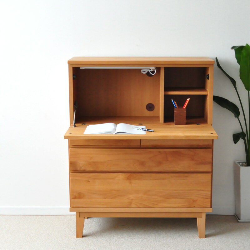 ライティングビューロー OK-MNC 幅90cm LED照明付き ライティングデスク 天然木 引出し付き 国産 テレワーク リモートワーク 日本製 送料無料 ブ...