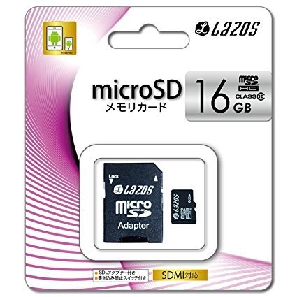 ꡼ǥƥ Lazos microSDHC꡼ ޥSD Ѵץդ 16GB CLASS10 L-16MS10