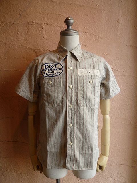 ★BUZZ RICKSON'Sバズリクソン★O.C.DARDEN『DOT SLAP FASTENERS RAU FASTENER CO』HERRINGBONE CONTRACTOR S/S SHIRT STRIPE BR36574ストライプ半袖シャツ105OF