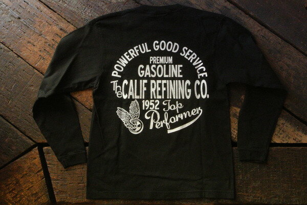 BLUE BUCK ブルーバック " THE CALIF REFINING CO "プリントロンT プリント長袖Tシャツブラック