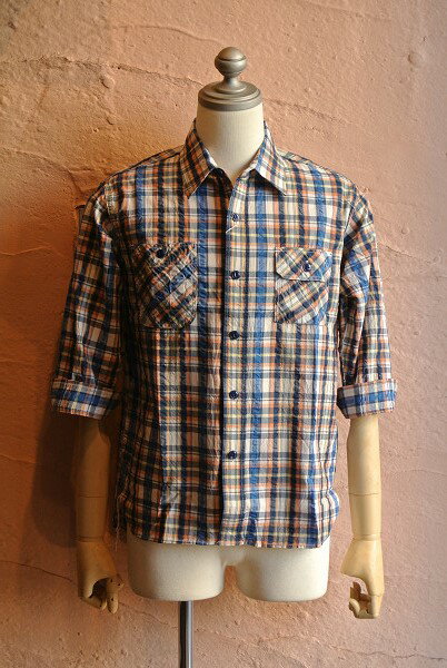 ★SugarCane シュガーケーン東洋エンタープライズ★SUGAR CANE Lightシュガーケーン ライト SCL シアサッカー マドラス チェック　3/4 スリーブ ワークシャツ　SC38172七分袖チェック シャツBLU(125)