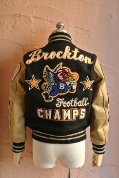 ★WHITESVILLEホワイツビル★Full Decoration 30oz WOOL MELTON Award Jacket『Brockton FootBall CHAMPS』WV1368230ozウールメルトン フルデコ スタジャン スタジアムジャンバー119 BL(ブラック×クリーム)