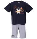 大きいサイズ メンズ 黒柴印和んこ堂 ポリ天竺 半袖Tシャツ+ハーフパンツ 上下セット ネイビー×グレー 3L 4L 5L 6L 8L カジュアル 和風デザイン...