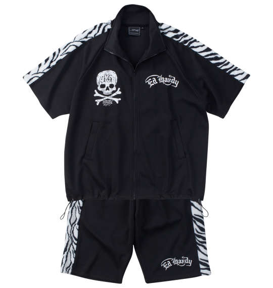 【ポイント20倍!11/27まで!】大きい メンズ ゼブラフェイクファーライン半袖ジャージセット Ed Hardy(エドハーディ) 3L 4L 5L 6L 7L...