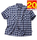 【ポイント10倍!5/16 23:59まで!】大きいサイズ メンズ サッカーチェック半袖シャツ ネイビー系 OUTDOOR PRODUCTS アウトドアプロダク...