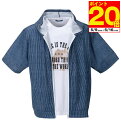【ポイント20倍!5/19まで衣替え応援!】大きいサイズ メンズ メッシュヒッコリー風プリント半袖フルジップパーカー+半袖Tシャツ COLLINS 3L 4L ...