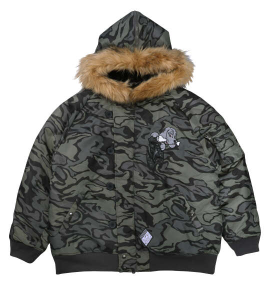 GALFY 犬2Bフライトジャケット (3L 4L 5L 6L) (カモフラ柄) サイズバスト総丈裾周り裄丈袖口3L146781209420&nbsp;&nbsp;&nbsp;&nbsp;&nbsp;4L156801309621&nbsp;&nbsp;&nbsp;&nbsp;&nbsp;5L166821409822&nbsp;&nbsp;&nbsp;&nbsp;&nbsp;6L1768415010023&nbsp;&nbsp;&nbsp;&nbsp;&nbsp; 商品説明 ジャケットです。フルジップ(ダブルファスナー仕様)／スタンドカラー／フード(2分割ファスナー有・ファー取り外し可)／サイドポケット／袖ポケット(ファスナー・ペン差し有)／リブ(袖口・裾)／ラグラン袖／比翼仕立て／ワッペン／刺繍／中綿 品質 表地:ナイロン 100%裏地/フード裏地: ポリエステル 100%ファー:ポリエステル 100%中綿:ポリエステル 100%リブ：ポリエステル 95%ポリウレタン 5% カラー 1&nbsp;カモフラ柄