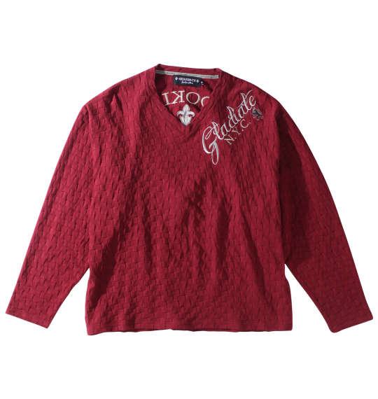 大きいサイズ メンズ 刺繍ブロックジャガード長袖VネックTシャツ GLADIATE 3L 4L 5L 6L 7L 8L カテゴリー ブランド名 ネイビー 1258-3340 カジュアル 快適 丈夫 おしゃれ モダン 柔らか 人気 スタイリッシュ