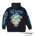 大きいサイズ メンズ 裏毛刺繍&プリントフルジップパーカー Ed Hardy 3L 4L 5L 6L 7L 8L