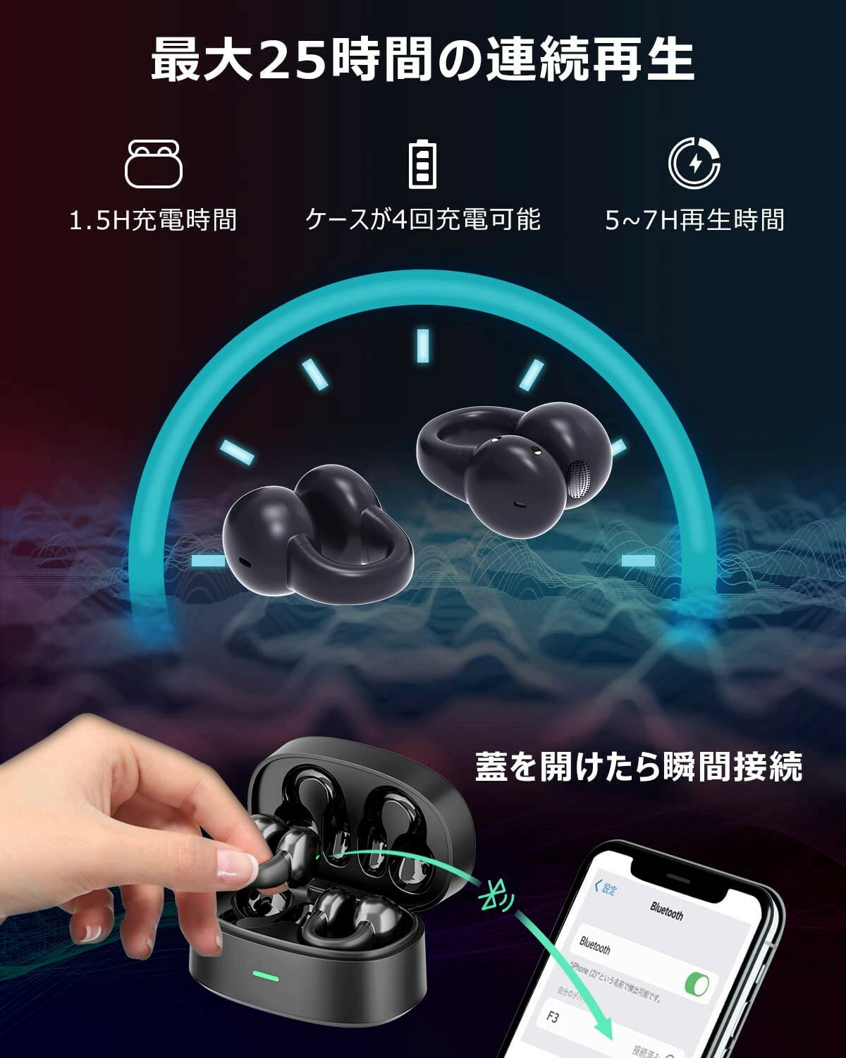 【新設計 OWSイヤホン】Bluetoothイヤホン Mongeese 耳を塞がない ワイヤレスイヤ...