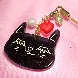 【在庫限り】 オリジナルジュエリーストラップキャットフェイスプレートブラック　SP432-103【アウトレット】