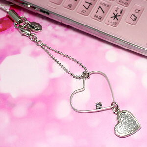 【在庫限り】 オリジナルジュエリーストラップ2連ハート+ストーンシルバー　SP92-201【アウトレット】