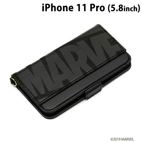 Rakuten - MARVEL iPhone11 Pro (5.8インチ) ミラー付きダブルフリップカバー ロゴ/ブラック　PG-DFP19A10MVL