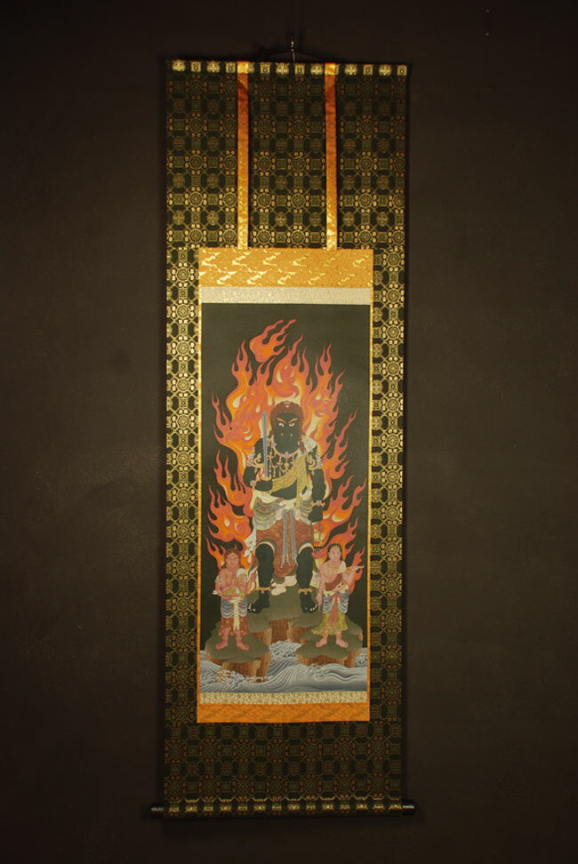 【送料無料】 不動明王　仏画掛け軸 半切サイズ