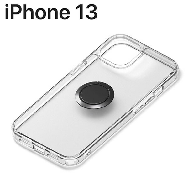 iPhone 13 用 リング付 抗菌ハイブリッドケース ブラック PG-21KPT06BK