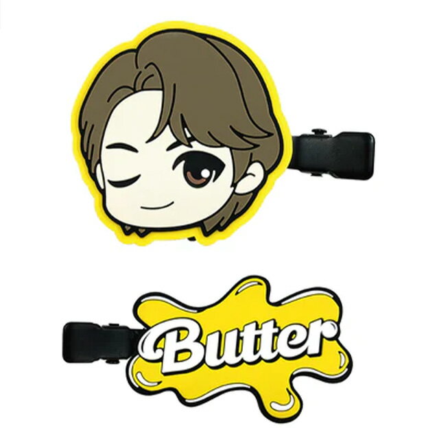 (C) BIGHIT MUSIC. All Rights Reserved. 「Tiny TAN」から「Butter」テーマのラバー前髪クリップです♪ 左右に留められるキャラクターとロゴの2個セット♪ 可愛いアクセで注目度アップ間違いなし♪ サイズ：約H120×W80×D15mm 素材：PVC・スチール「Tiny TAN」から「Butter」テーマのグッズが登場♪