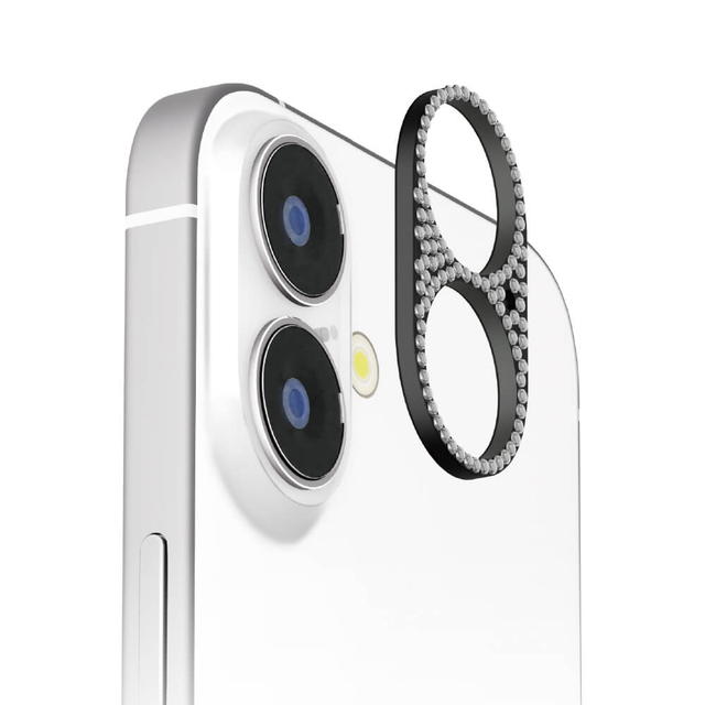 Rakuten - iPhone 16 / 16 Plus 2眼カメラ用 カメラレンズフレーム ラインストーン/ブラック PG-24ALGD06BK【メール便送料無料】