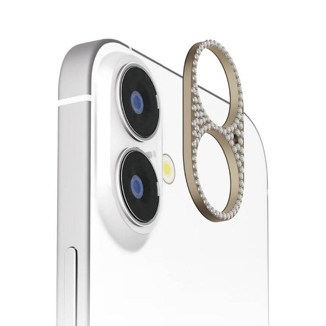 Rakuten - iPhone 16 / 16 Plus 2眼カメラ用 カメラレンズフレーム ラインストーン/ゴールド PG-24ALGD08GD【メール便送料無料】