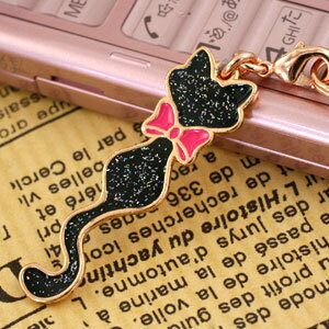 【在庫限り】 オリジナルストラップ 黒ネコ 後ろ姿　ZUSTR-53【アウトレット】