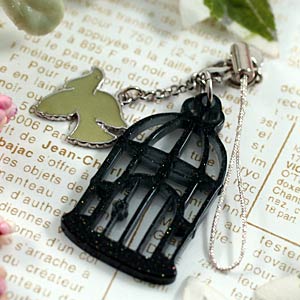 【在庫限り】 オリジナルジュエリーストラップラメ・アニマルストラップ鳥（ハト）　ブラックSP334-203【アウトレット】