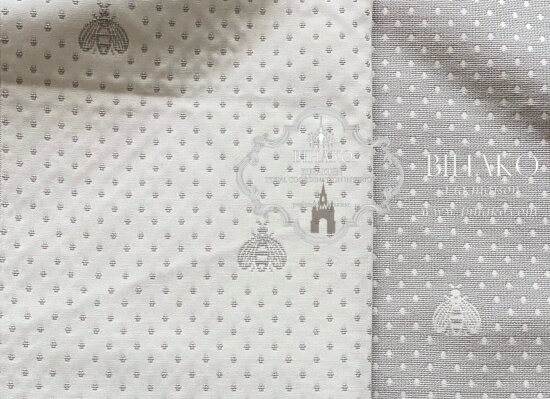 ハチ クロス honey bee ジャガード（ホワイト×グレー） フランス 輸入ファブリック かわいい 虫 昆虫 リバーシブル スツール お茶箱 桐箱 インテリア 張替 リメイク シャビーシック 蜂 定番 人気 可愛い カルトナージュ ハンドメイド 手芸のサムネイル