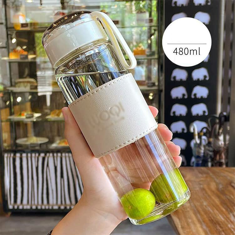 美博セレクトの【2個セット】水筒 ウォーターボトル 340ml 480ml 断熱カバー付き 大容量 漏れ防止 ボトル マイボトル クリアボトル ストラップ付き コ｜アングル3