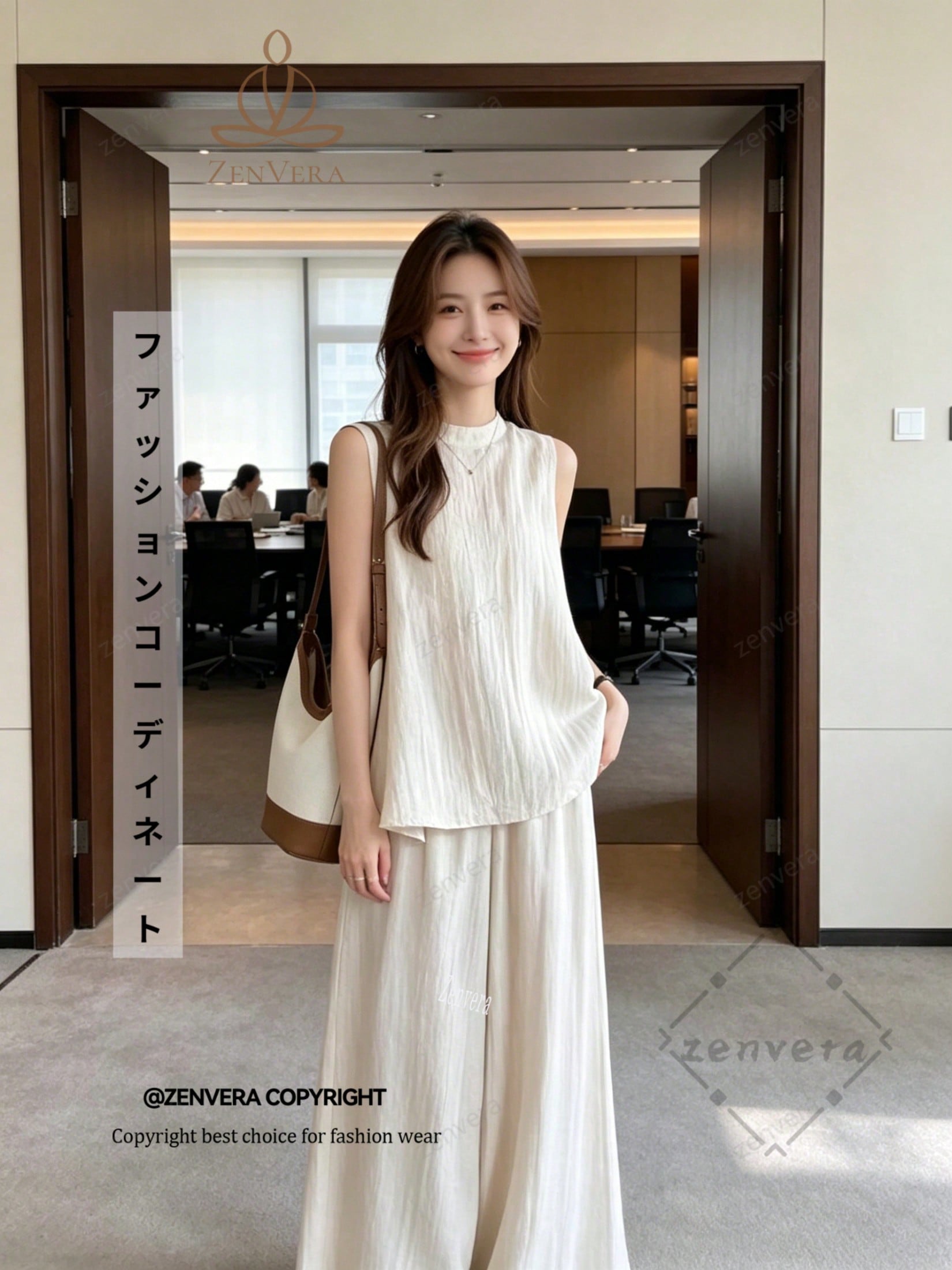美博セレクトのレディース セットアップ 2点セット ノースリーブ ベスト ワイドパンツ ハイウエスト 小柄向け ゆったり 韓国風 夏 カジュアル ZenVera｜アングル3