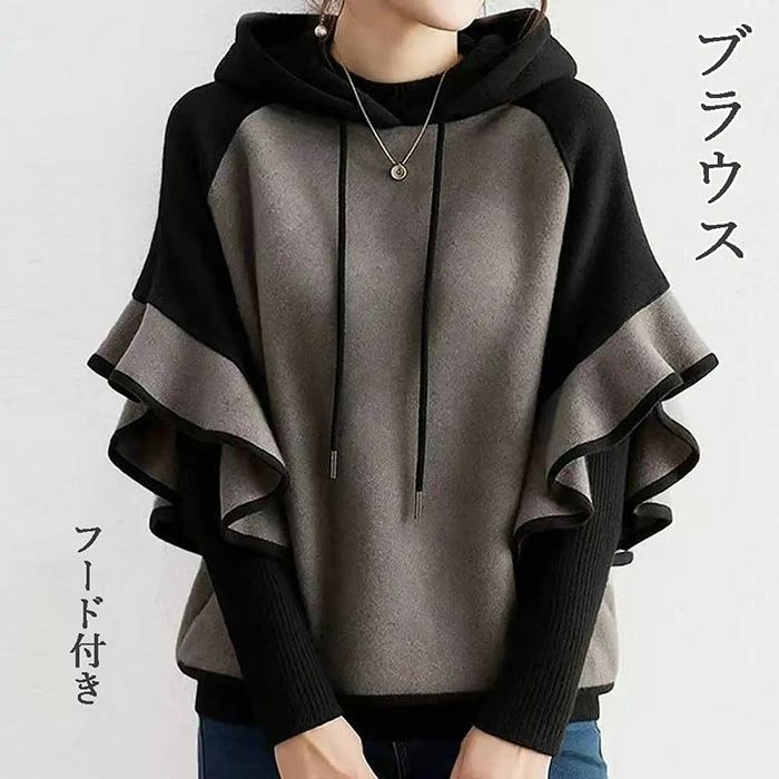 樂天商城 - シャツブラウス フード付き 5分袖 トップス レディース カジュアル ブラウス 着回し シャツ 切り替え トップス 春秋 レディース 大きい