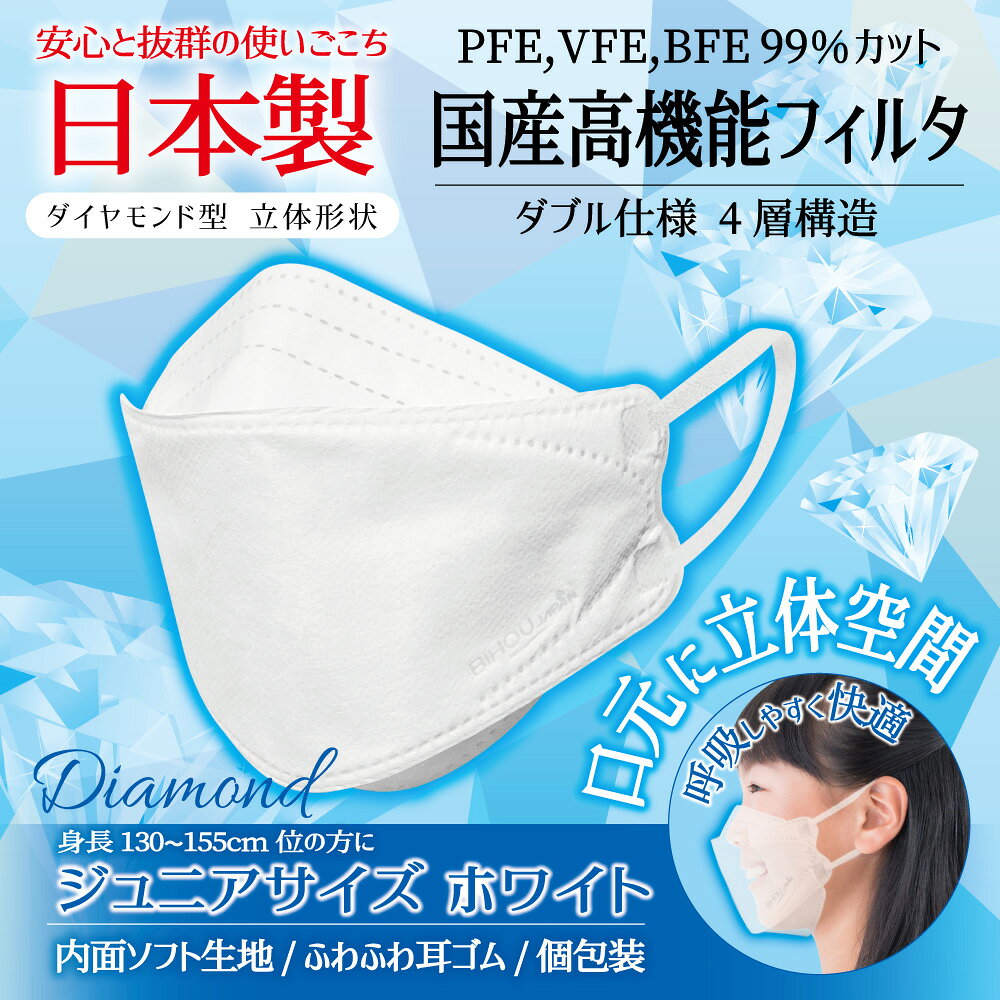 〈ジュニア 20枚入〉3D立体型まっ白なやさしいマスク 20枚入《マスク工業会会員》...