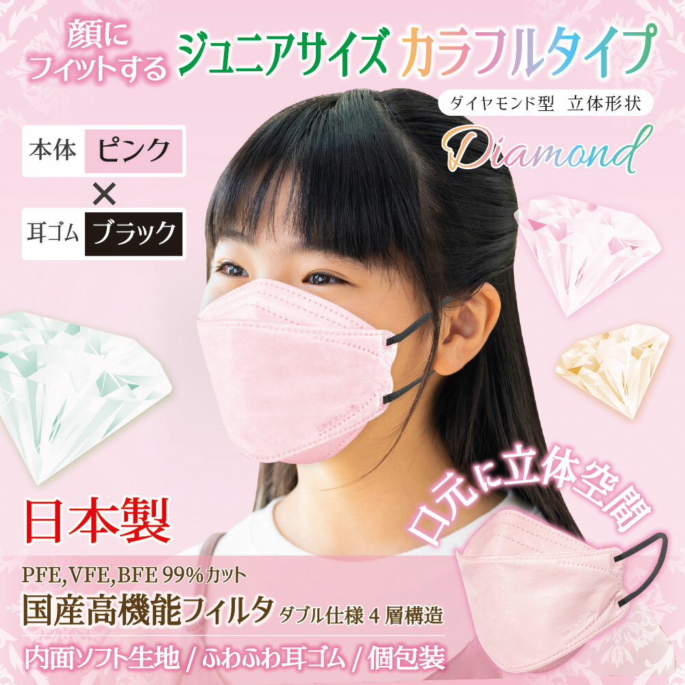 【5枚入×2袋セット】〈ジュニア〉3D立体型マスク 5枚入 カラフルタイプ《ピンク×ブ...