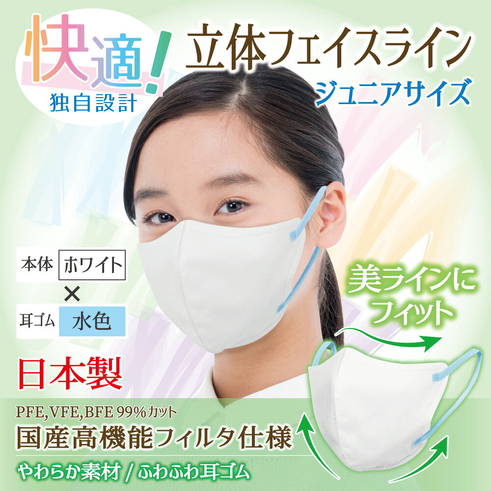 【7枚入×2袋セット】〈ジュニア〉立体フェイスラインやさしいマスク 7枚入《ホワイ...