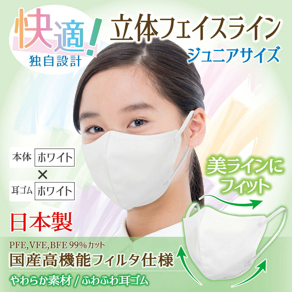 【7枚入×2袋セット】〈ジュニア〉立体フェイスラインやさしいマスク 7枚入《ホワイ...