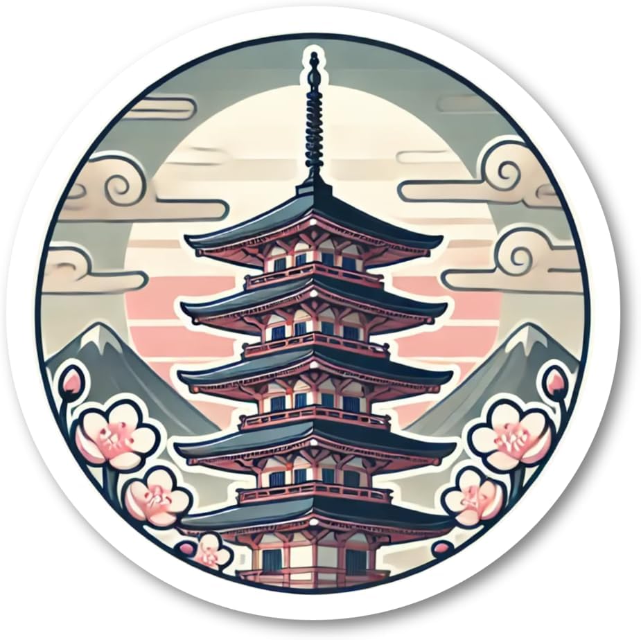 Rakuten - 3mmm-gojyuu 五重塔 和風 丸形 ステッカー 防水・耐熱 シール