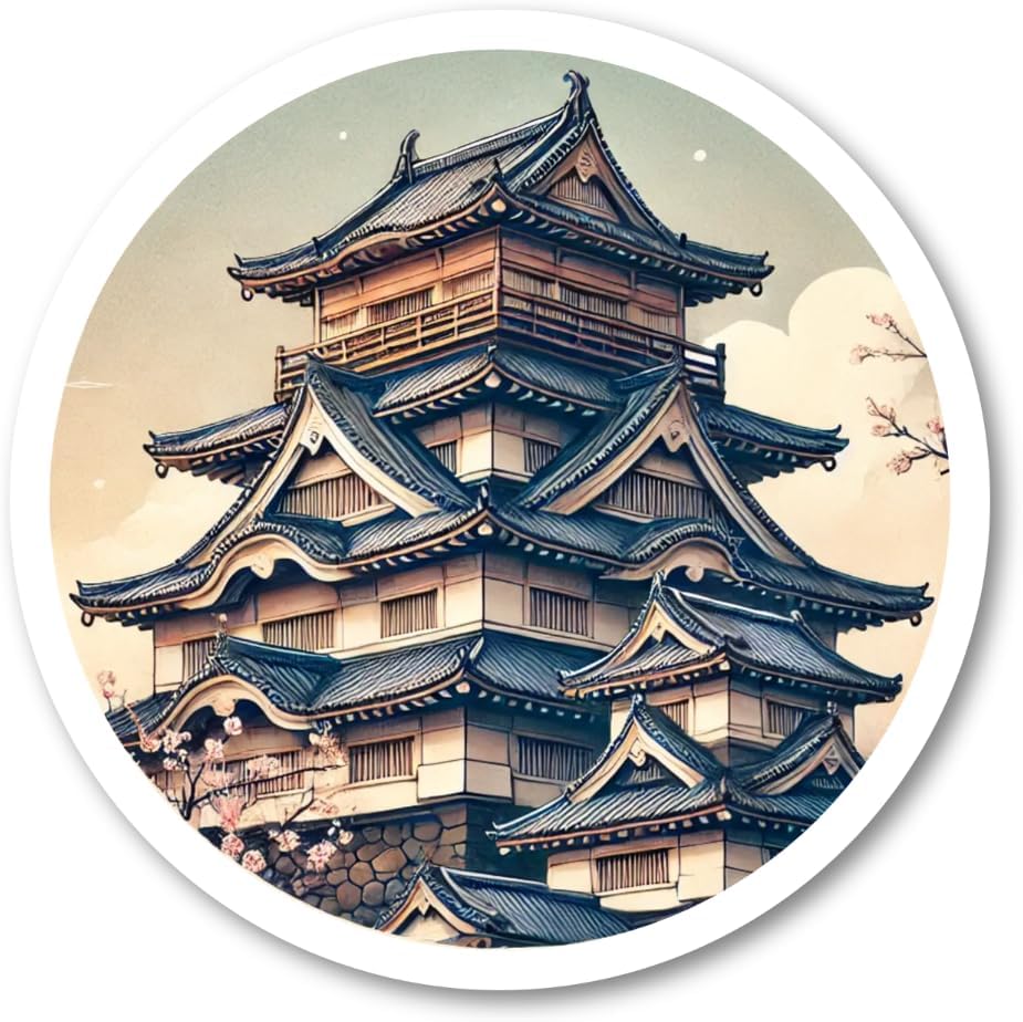 Rakuten - 3mmm-japanese_castle 城 和風 丸形 ステッカー 防水・耐熱 シール