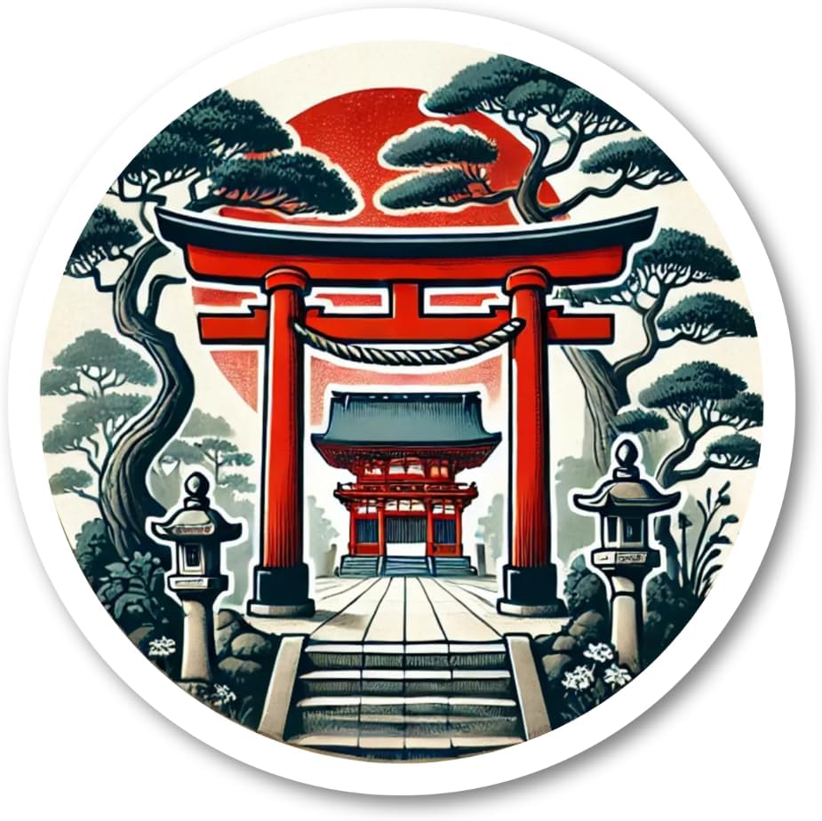3mmm-jinja 神社 和風 丸形 ステッカー 防水・耐熱 シール