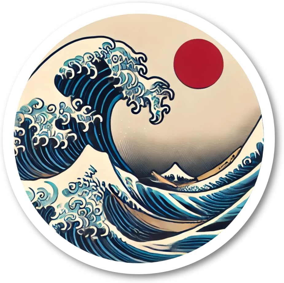 3mmm-wave 波 和風 丸形 ステッカー 防水・耐熱 シール