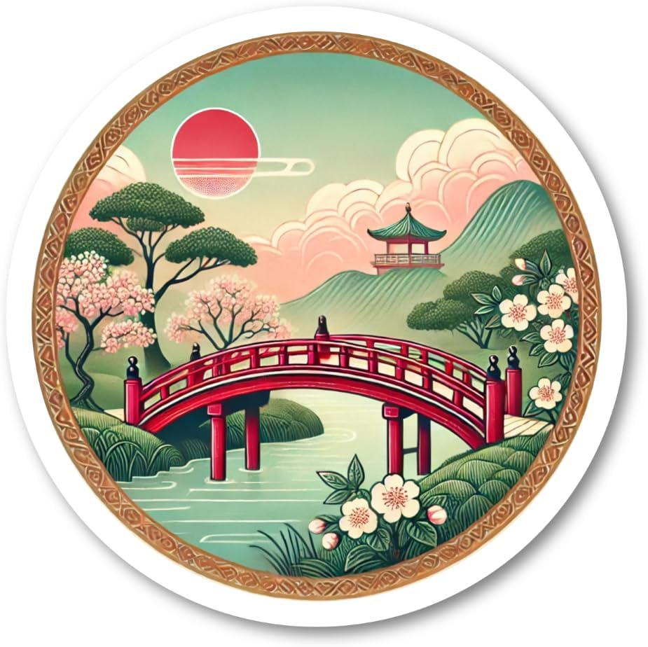 Rakuten - 橋 和風 丸形 ステッカー 防水・耐熱 シール